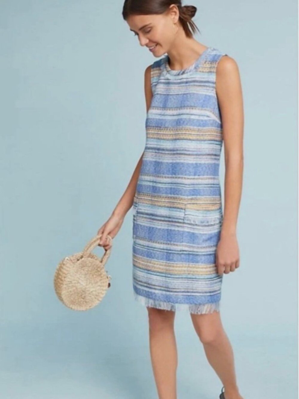 Anthropologie Akemi & Kin Dress Tweed Sleeveless Shift Striped Pockets - Sz 14